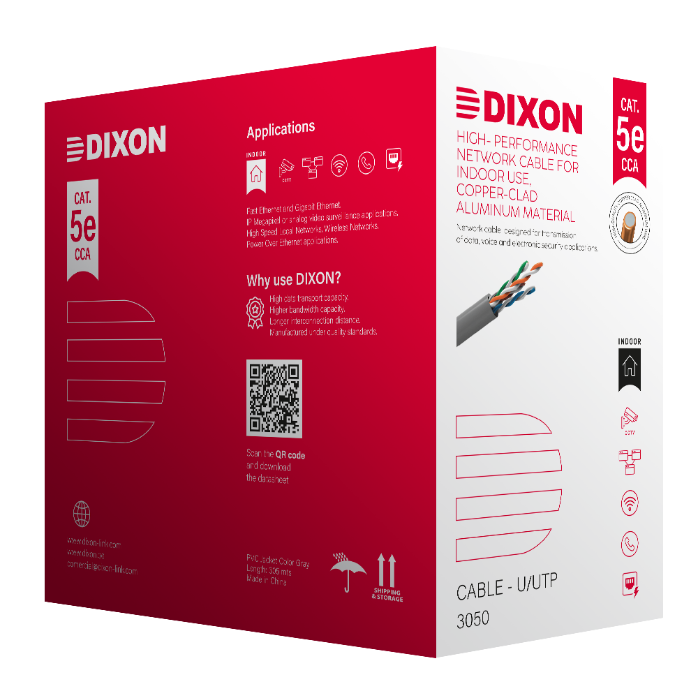 Cable U/UTP CCA Cat. 5e 4Px24 AWG - 305m - Serie 3050